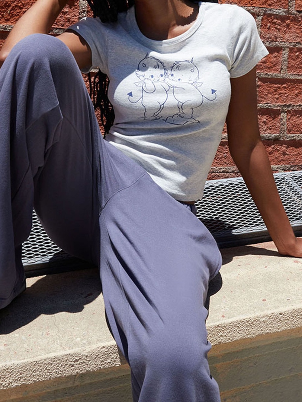 Brandy Melville Light Gray Graphic Tee